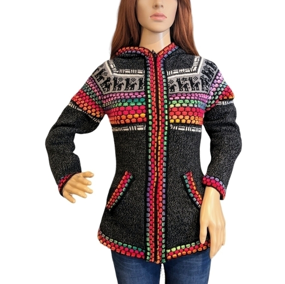 Alpaca mix handmade Sweater Boho-Hippie design - Picture 4 of 9